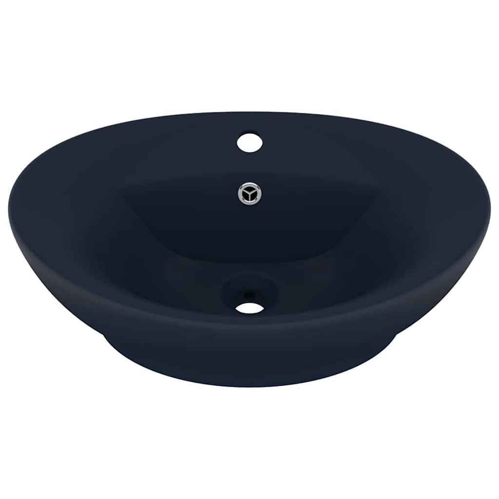 vidaXL Owalna umywalka z przelewem, matowy granat, 58,5x39cm, ceramika