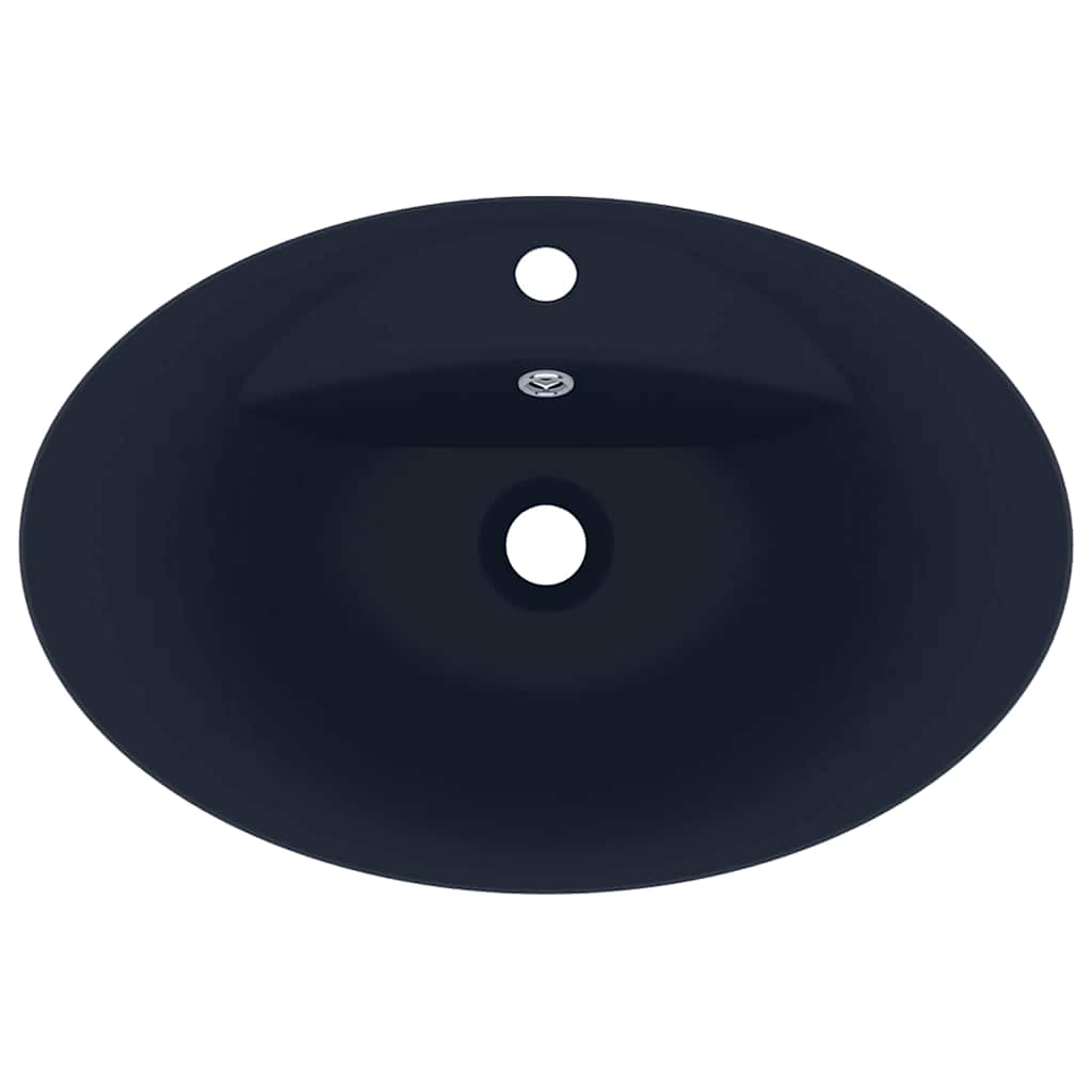 vidaXL Owalna umywalka z przelewem, matowy granat, 58,5x39cm, ceramika