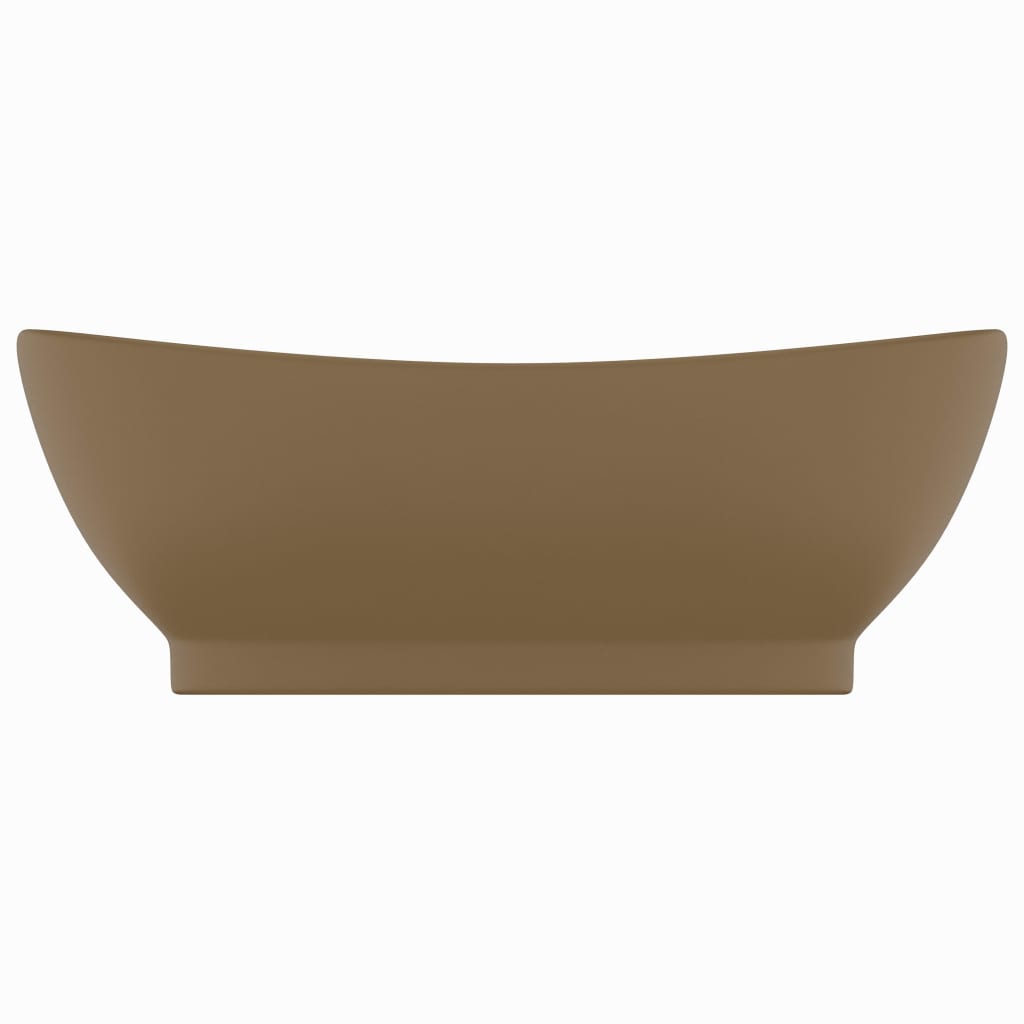 vidaXL Owalna umywalka z przelewem, kremowy mat, 58,5x39 cm, ceramika