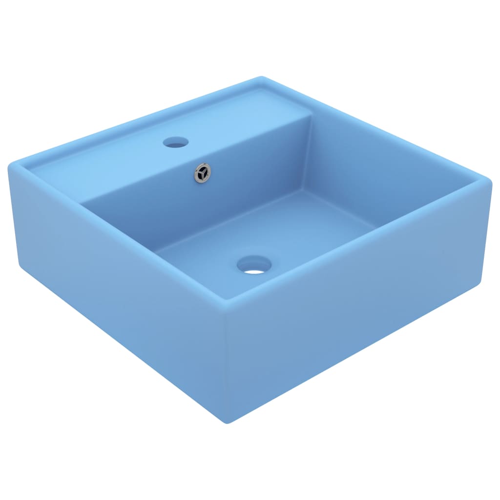 vidaXL Kwadratowa umywalka z przelewem, matowa jasnoniebieska, 41x41cm
