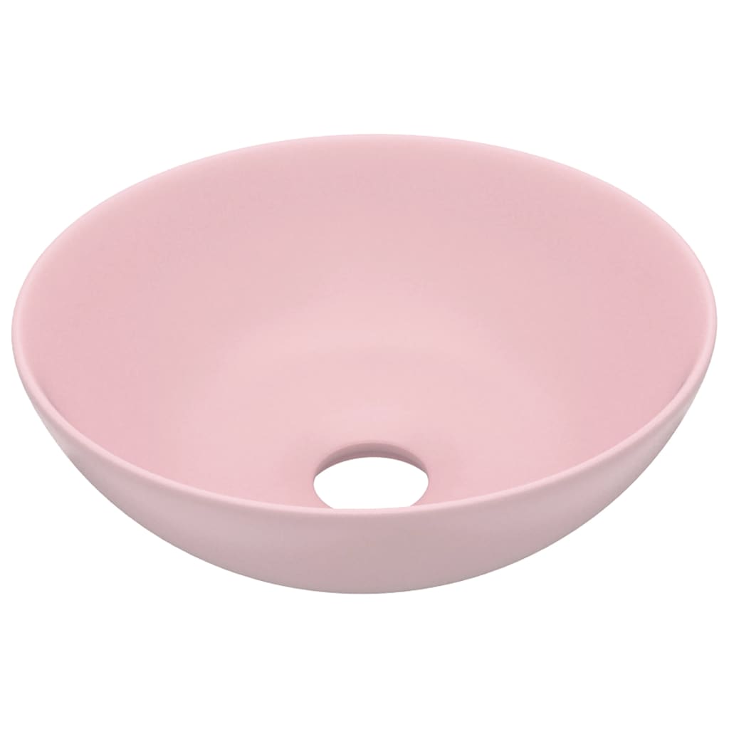 vidaXL Umywalka łazienkowa, ceramiczna, matowy róż, okrągła