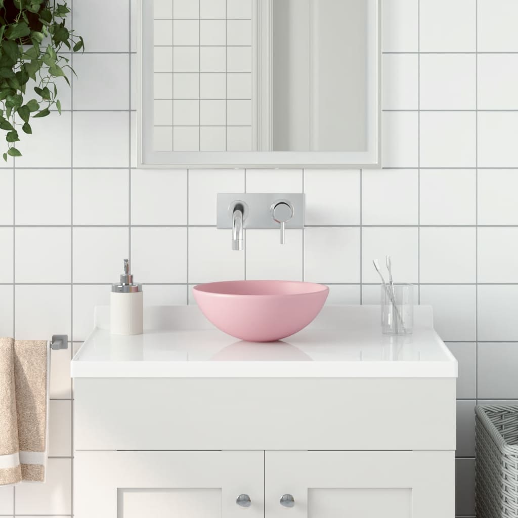 vidaXL Umywalka łazienkowa, ceramiczna, matowy róż, okrągła