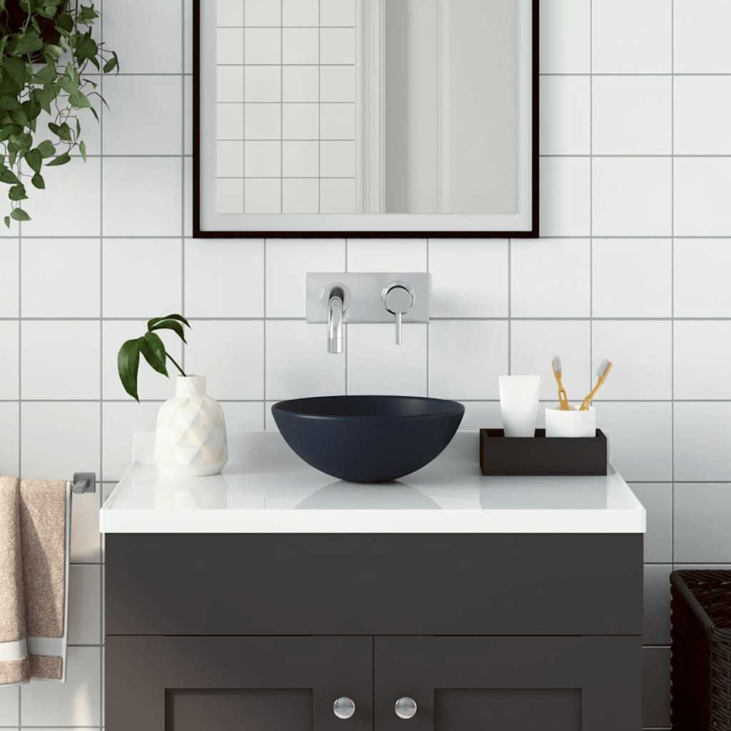 vidaXL Umywalka łazienkowa, ceramiczna, ciemnoniebieska, okrągła