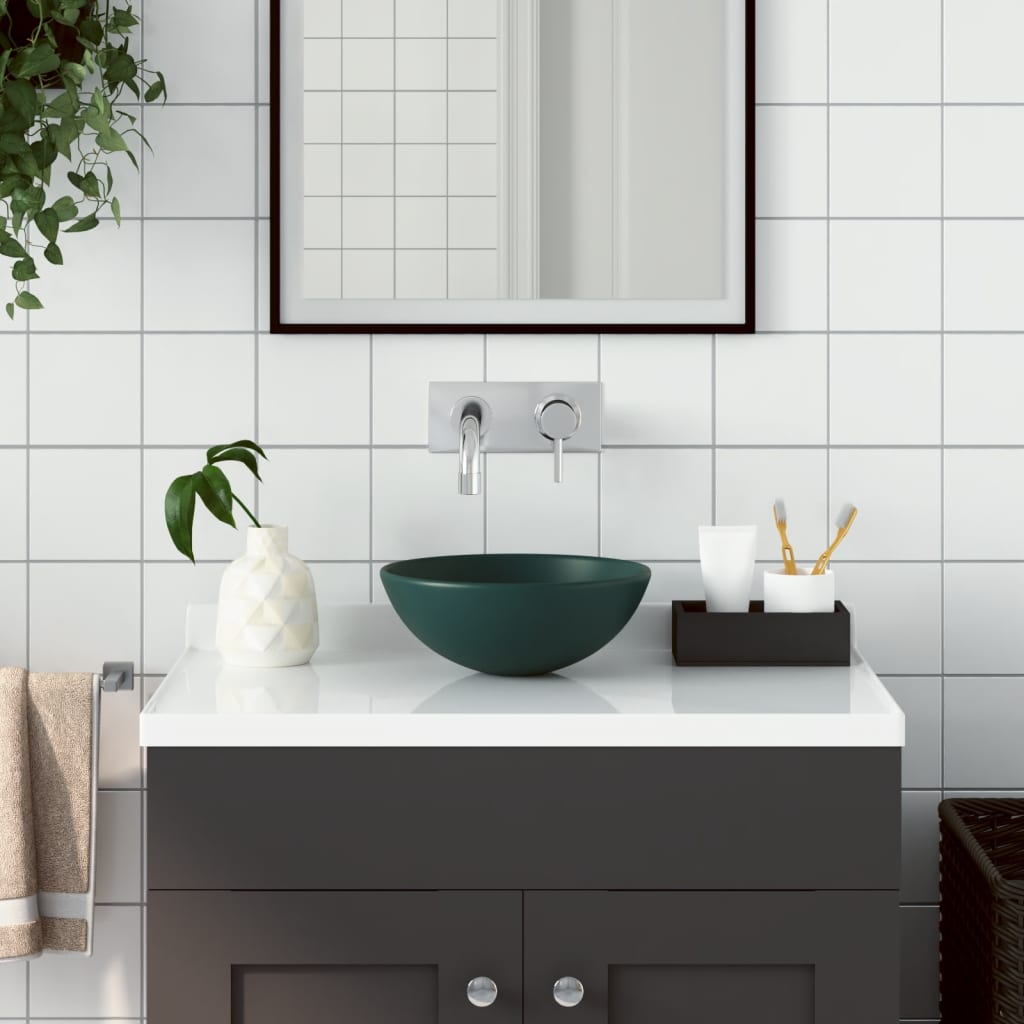 vidaXL Umywalka łazienkowa, ceramiczna, ciemnozielona, okrągła