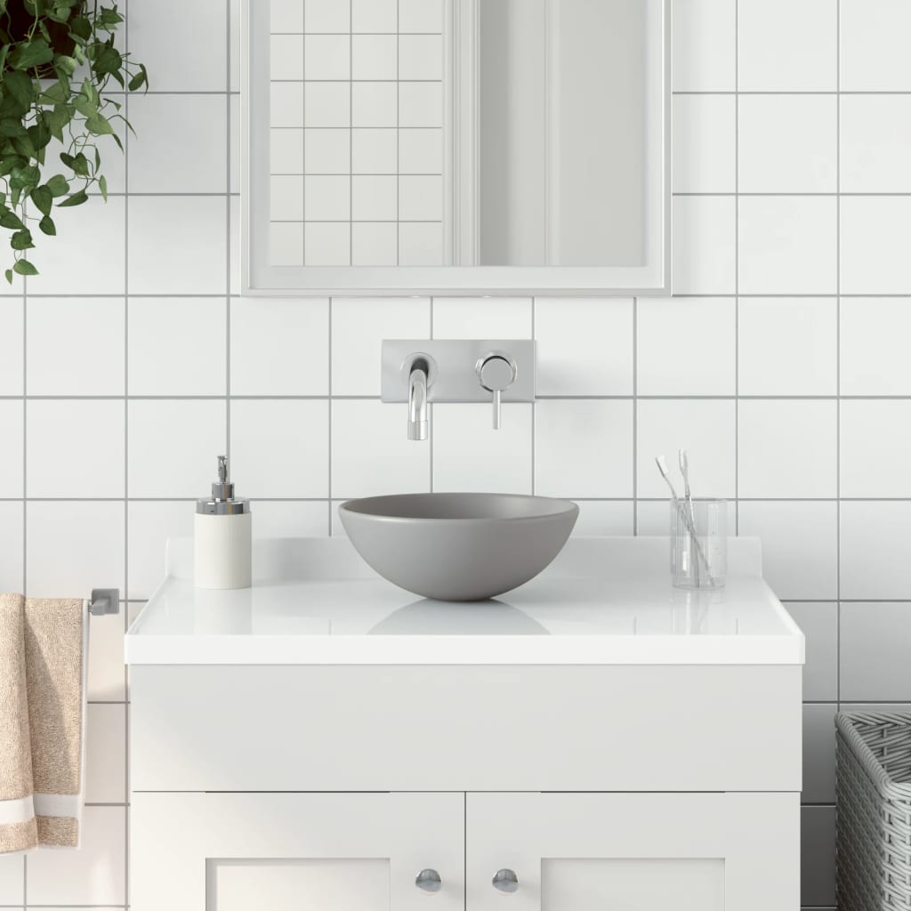 vidaXL Umywalka łazienkowa, ceramiczna, jasnoszara, okrągła