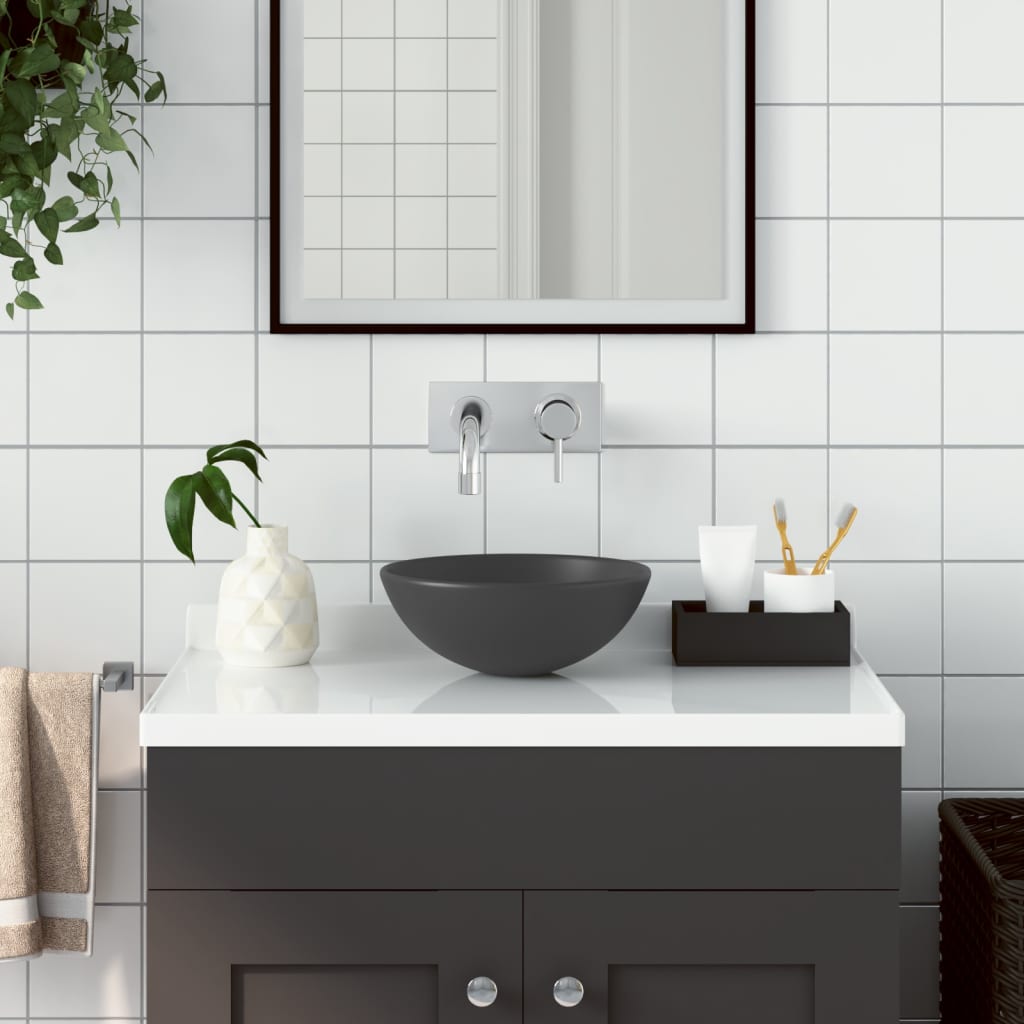 vidaXL Umywalka łazienkowa, ceramiczna, ciemnoszara, okrągła
