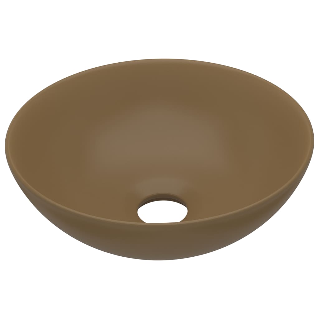 vidaXL Umywalka łazienkowa, ceramiczna, matowa kremowa, okrągła