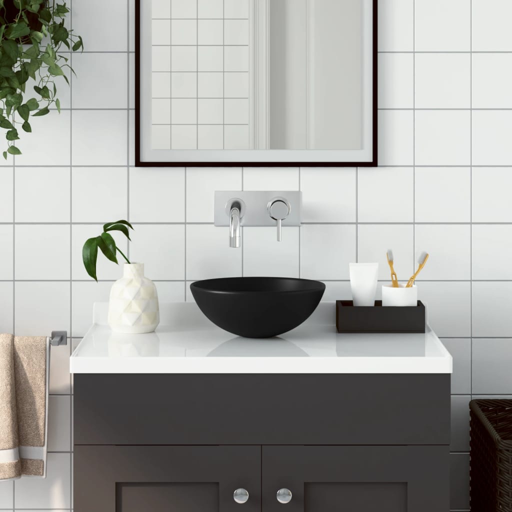 vidaXL Umywalka łazienkowa, ceramiczna, matowa czerń, okrągła