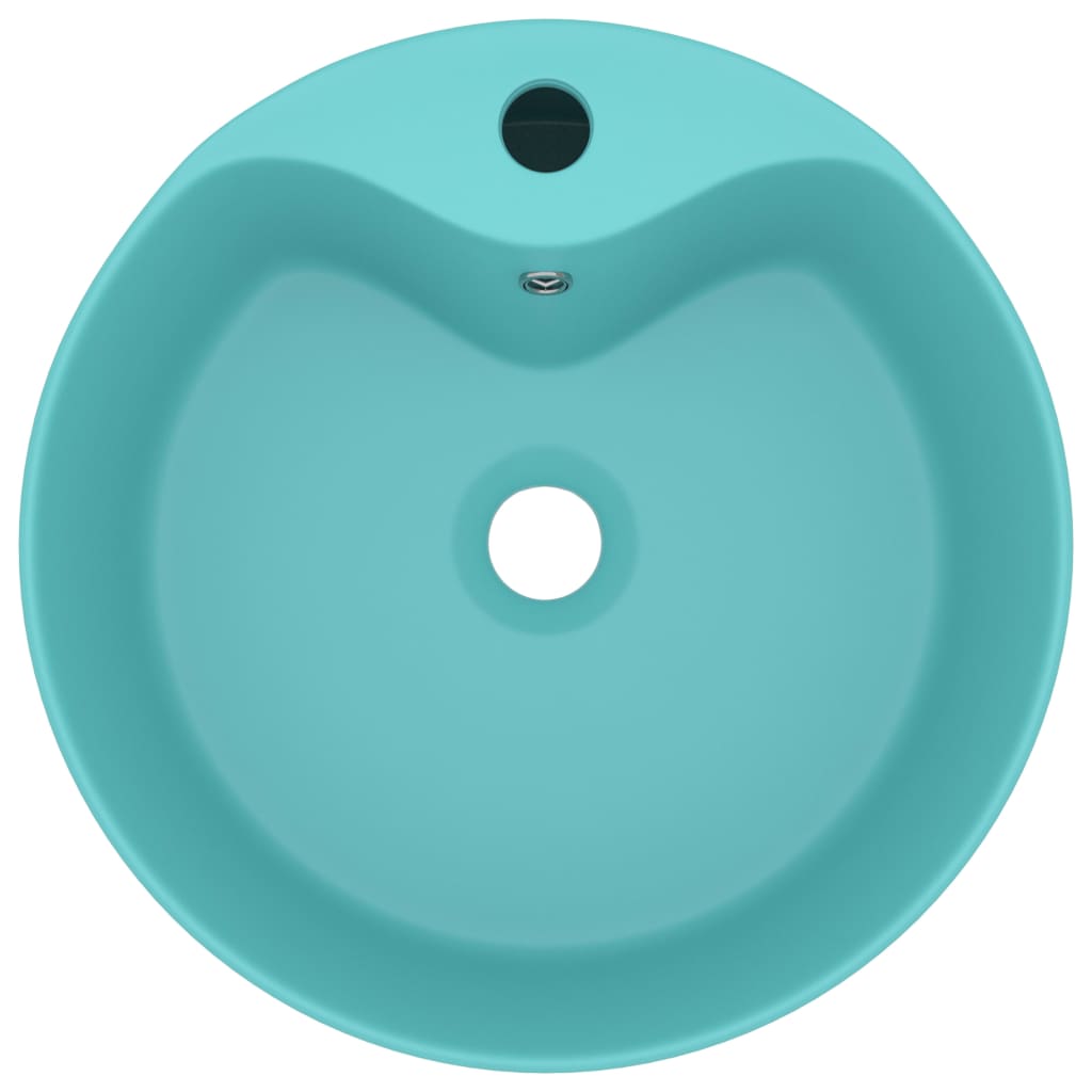 vidaXL Umywalka z przelewem, matowa jasna zieleń, 36x13 cm, ceramiczna