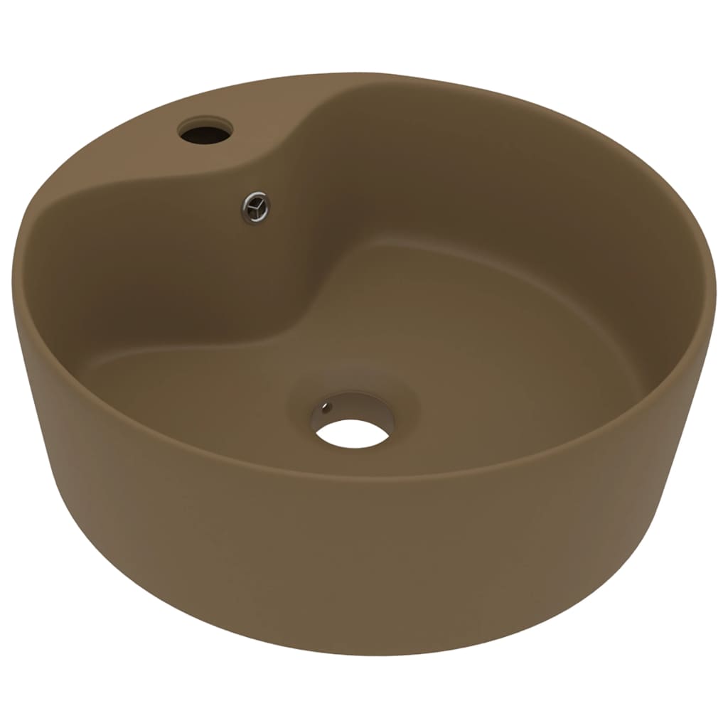 vidaXL Umywalka z przelewem, kremowa matowa, 36x13 cm, ceramiczna