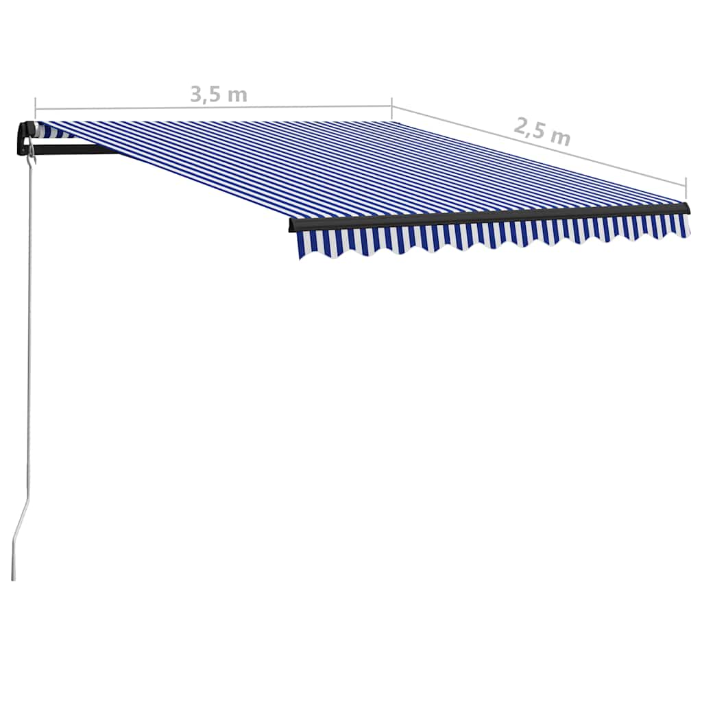 vidaXL Ręcznie zwijana markiza, 350 x 250 cm, niebiesko-biała