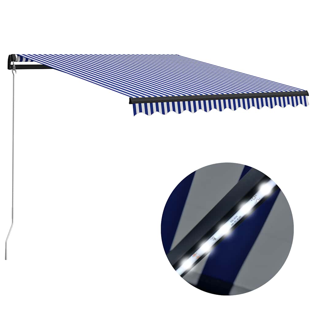 vidaXL Ręcznie zwijana markiza z LED, 300 x 250 cm, niebiesko-biała