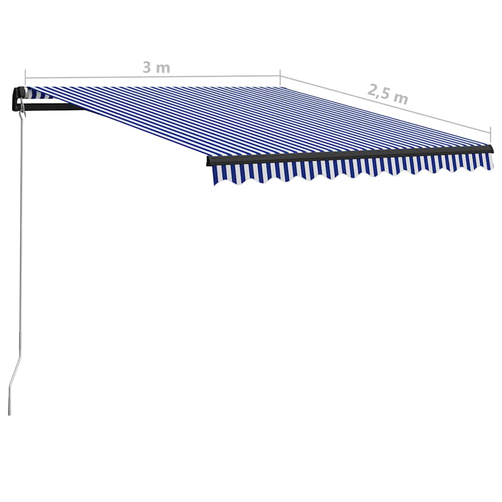 vidaXL Ręcznie zwijana markiza z LED, 300 x 250 cm, niebiesko-biała