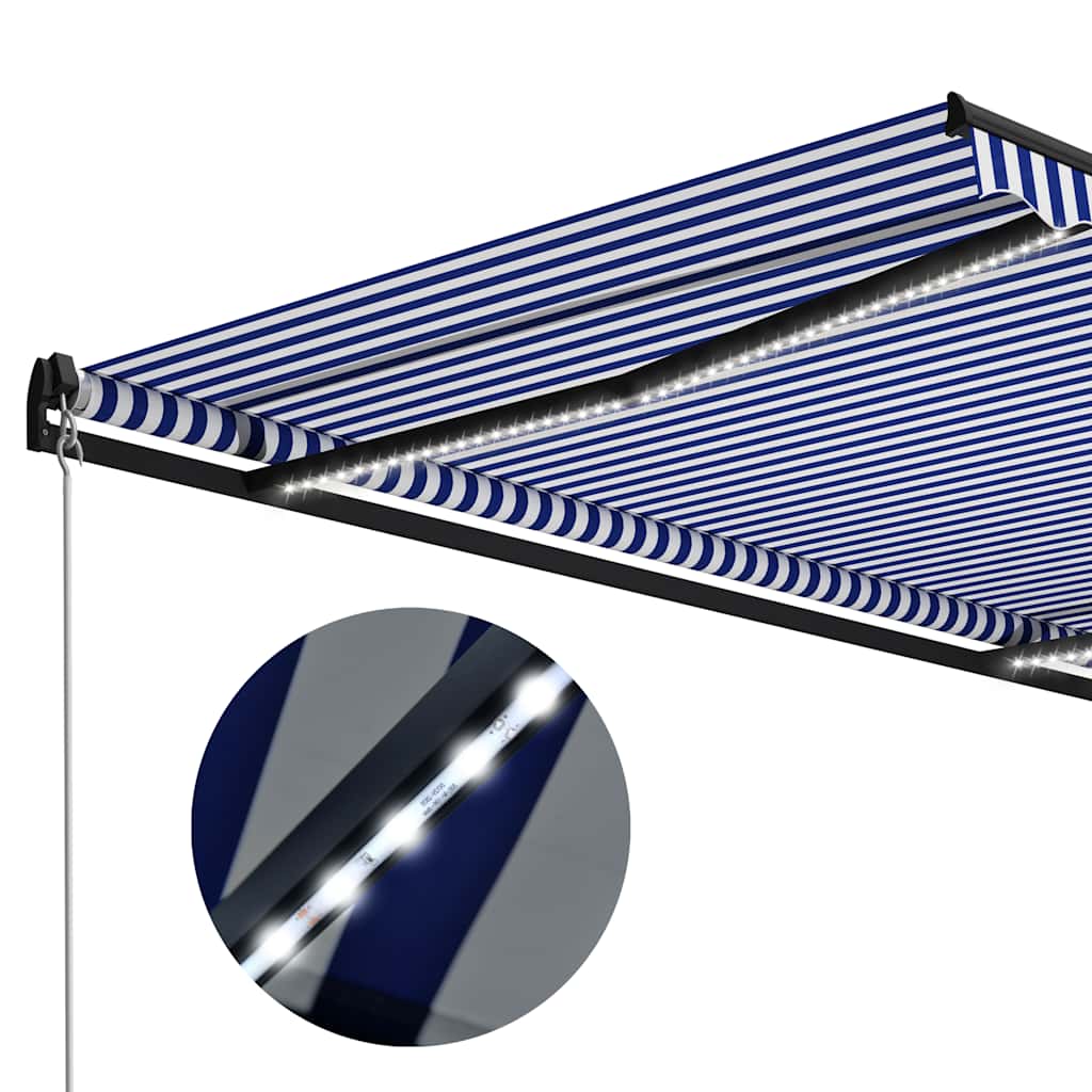 vidaXL Ręcznie zwijana markiza z LED, 300 x 250 cm, niebiesko-biała