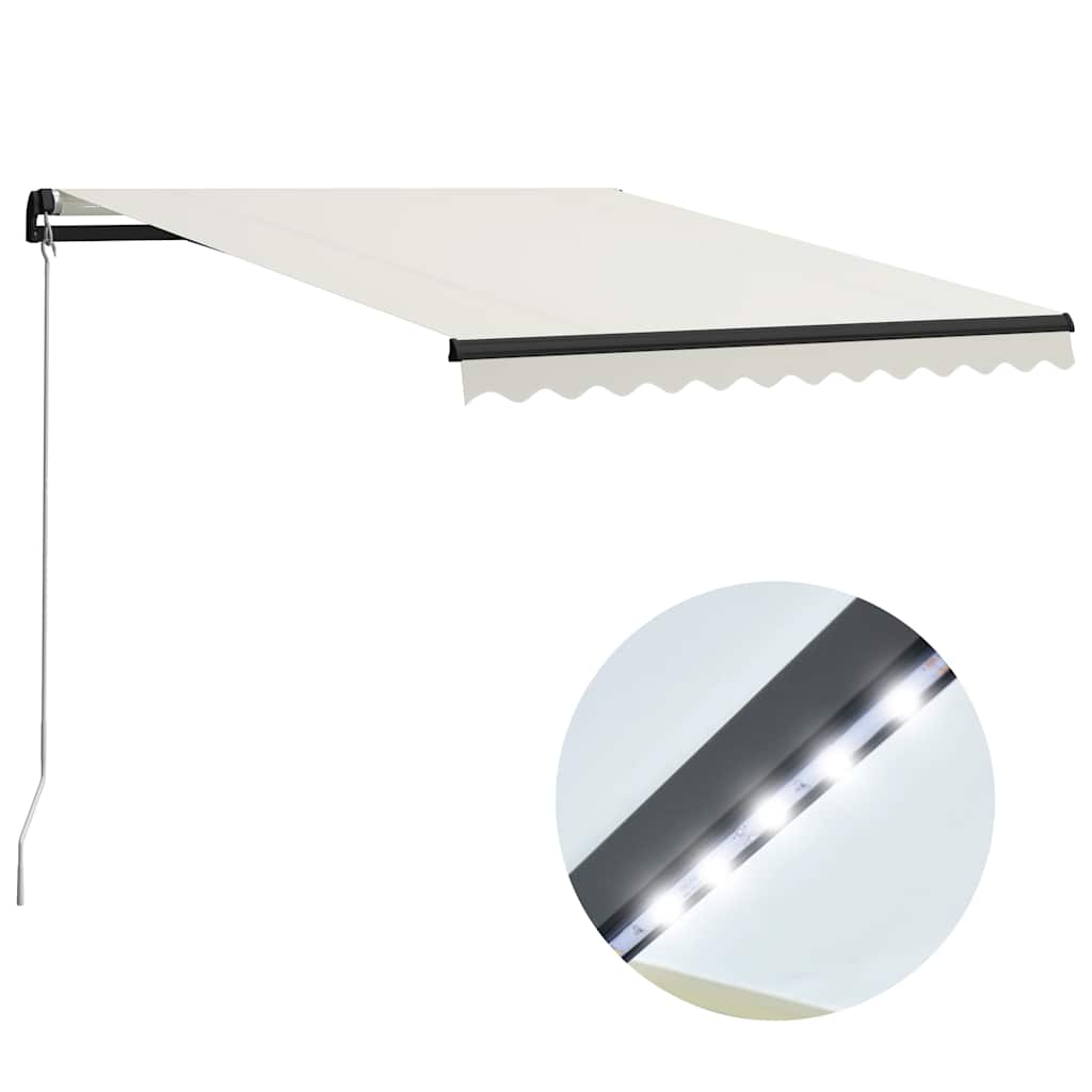 vidaXL Ręcznie zwijana markiza z LED, 300 x 250 cm, kremowa