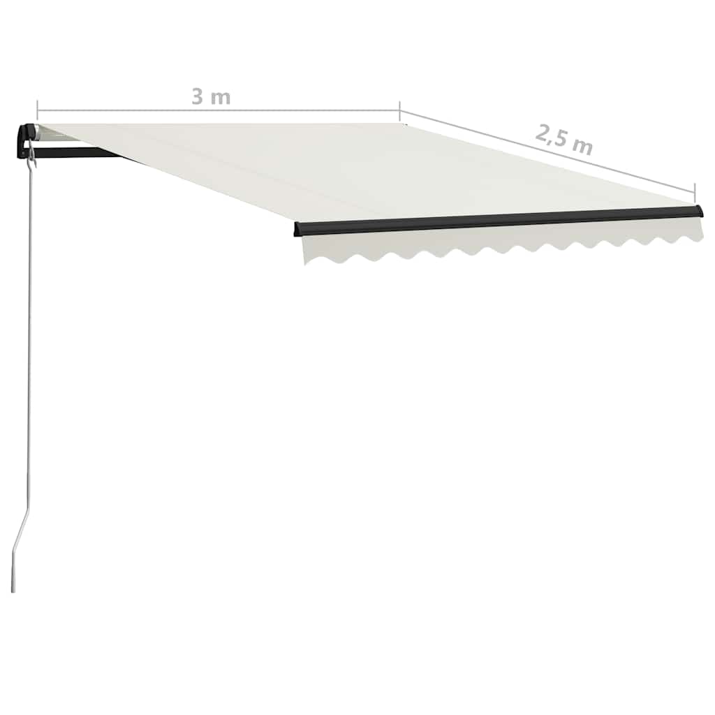 vidaXL Ręcznie zwijana markiza z LED, 300 x 250 cm, kremowa