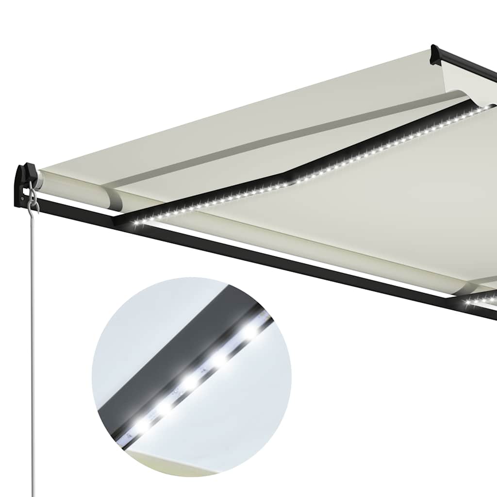 vidaXL Ręcznie zwijana markiza z LED, 300 x 250 cm, kremowa