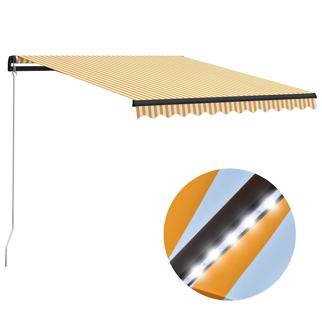vidaXL Ręcznie zwijana markiza z LED, 300 x 250 cm, żółto-biała