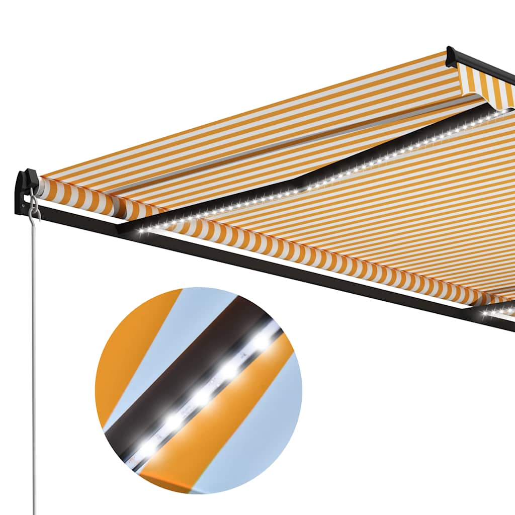 vidaXL Ręcznie zwijana markiza z LED, 300 x 250 cm, żółto-biała