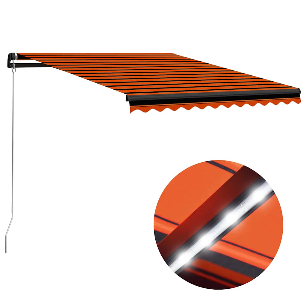 vidaXL Ręcznie zwijana markiza z LED, 300x250 cm, pomarańczowo-brązowa