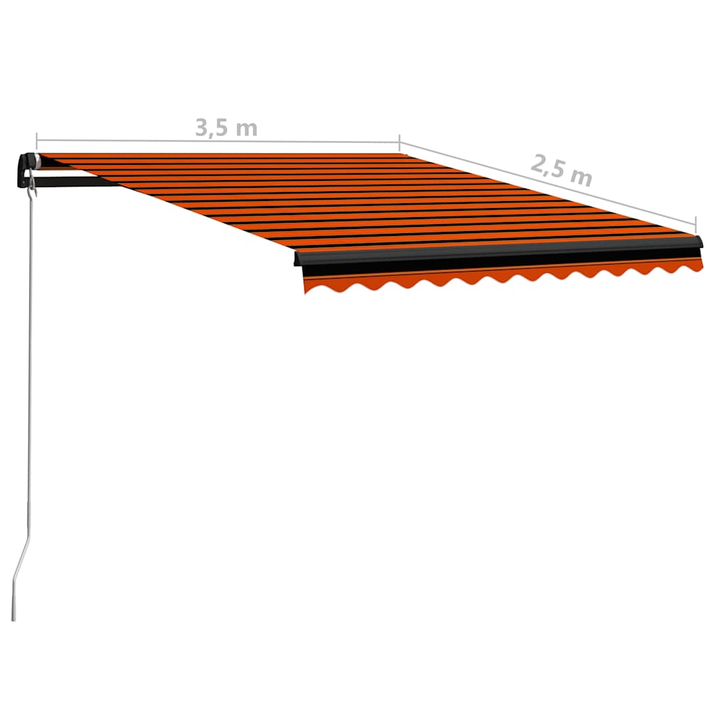 vidaXL Ręcznie zwijana markiza z LED 350x250 cm, pomarańczowo-brązowa