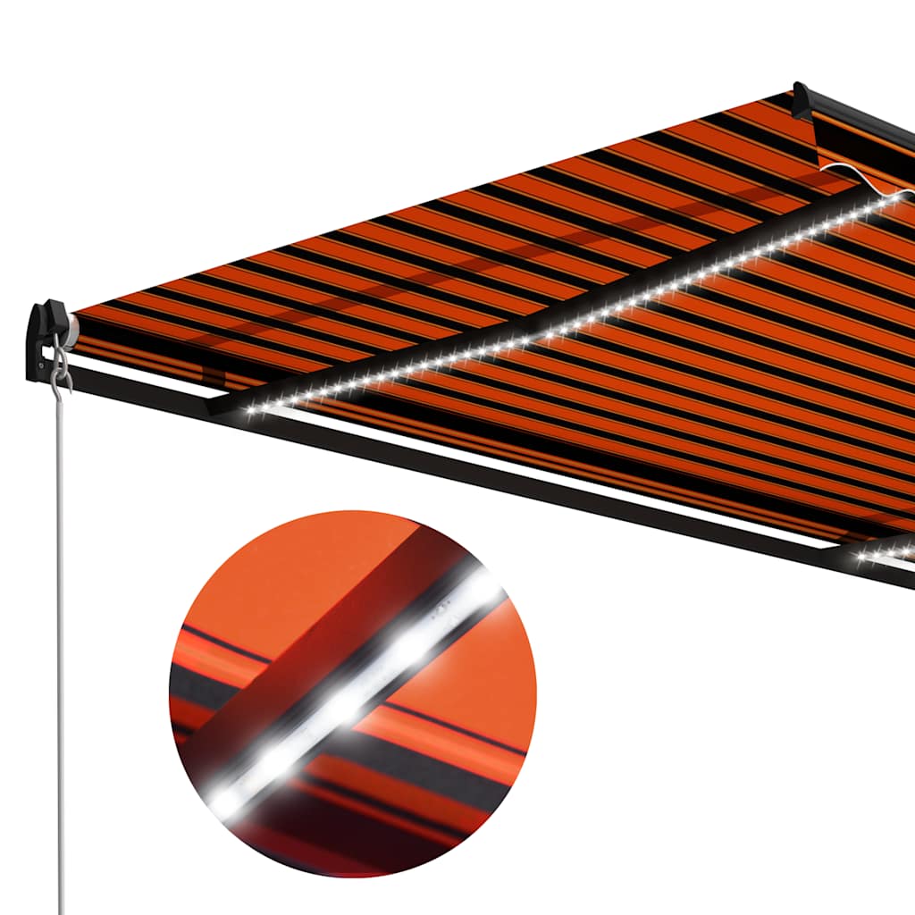 vidaXL Ręcznie zwijana markiza z LED 350x250 cm, pomarańczowo-brązowa