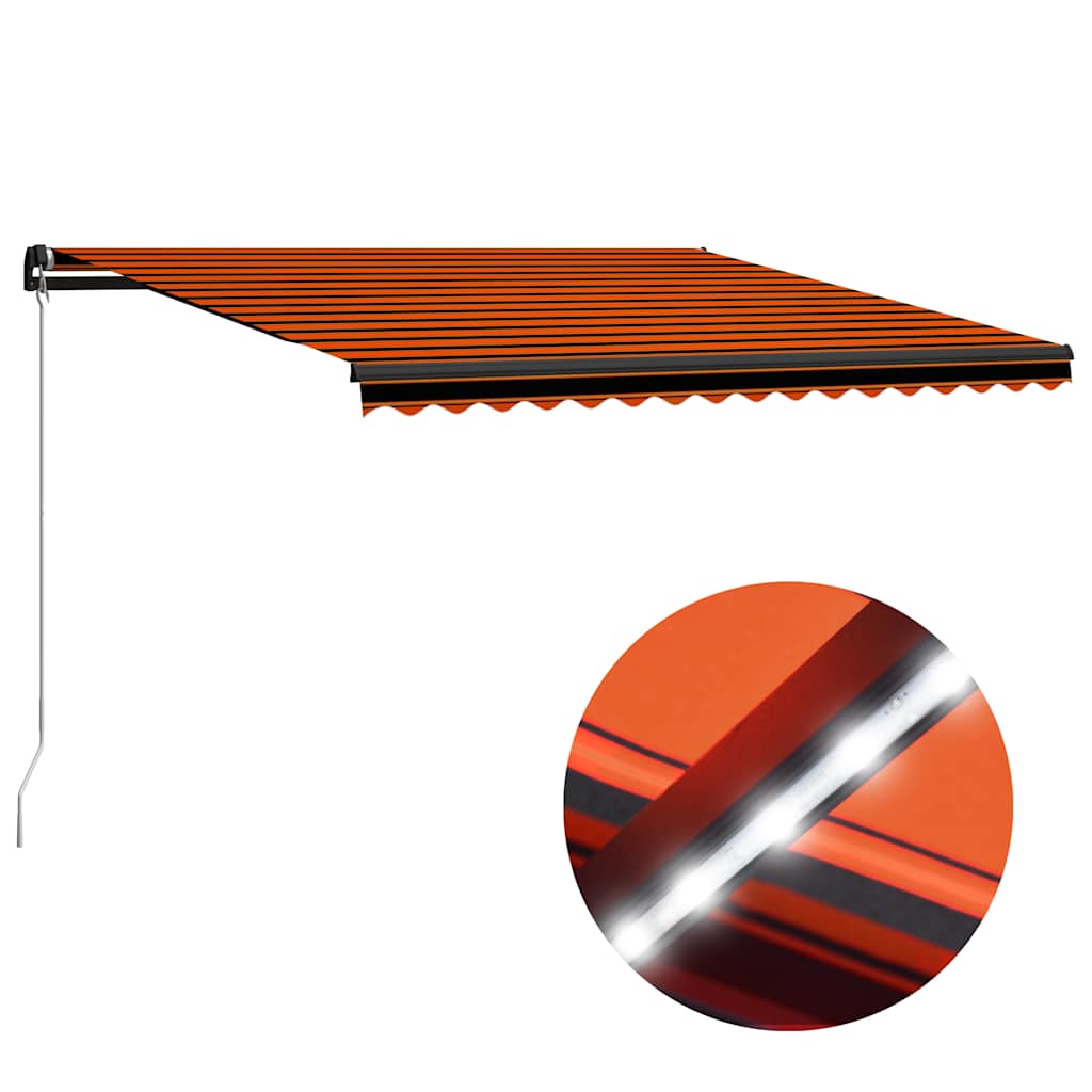 vidaXL Ręcznie zwijana markiza z LED, 450x300 cm, pomarańczowo-brązowa