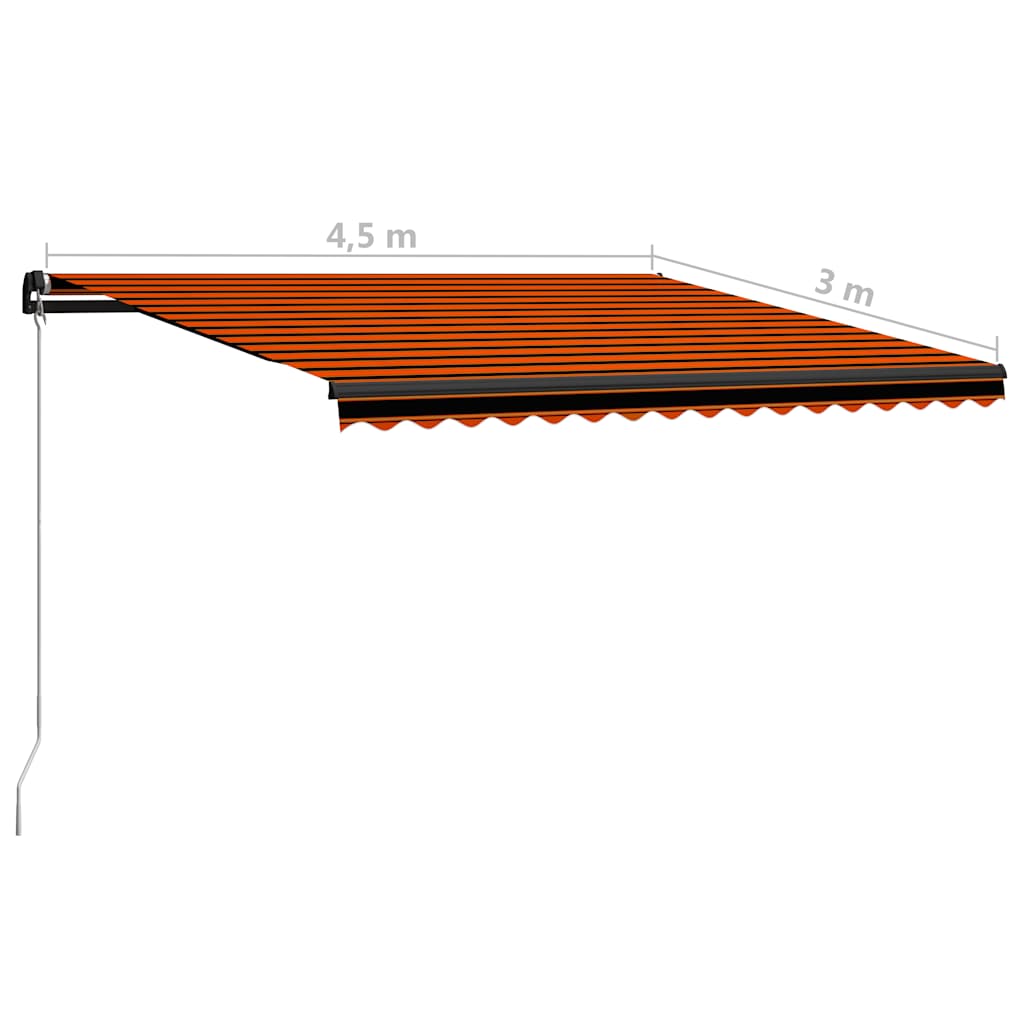 vidaXL Ręcznie zwijana markiza z LED, 450x300 cm, pomarańczowo-brązowa