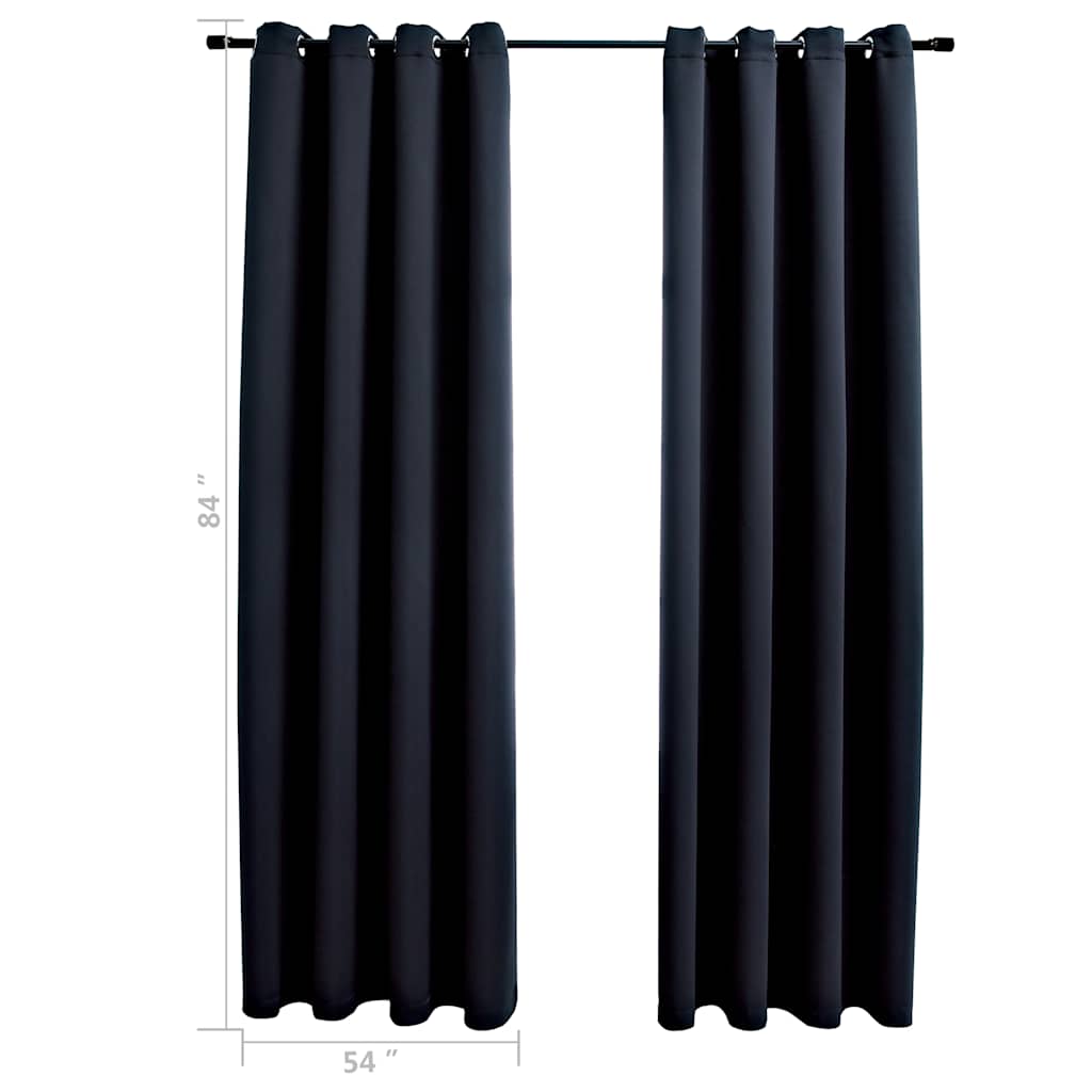 vidaXL Zasłony zaciemniające z kółkami 2 szt. Czarny 137x213 cm Tkanina