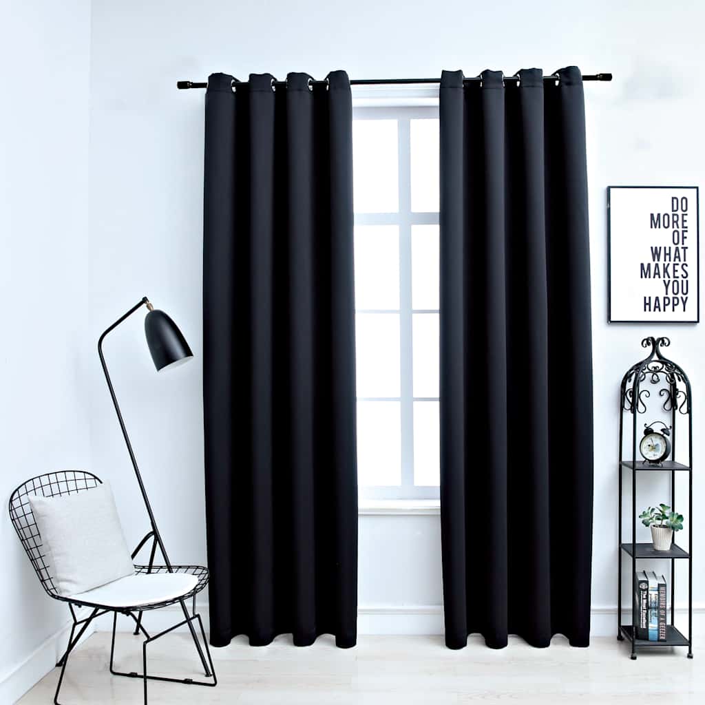 vidaXL Zasłony zaciemniające z kółkami 2 szt. Czarny 137x213 cm Tkanina