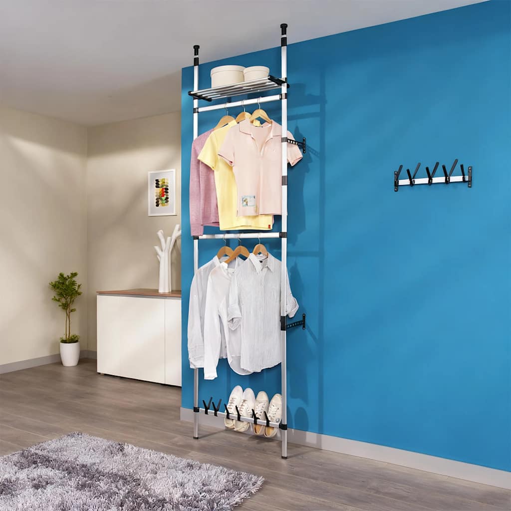 vidaXL Teleskopowy system z półką i drążkami do garderoby, aluminiowy