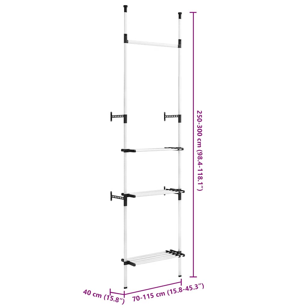vidaXL Teleskopowy system z półką i drążkami do garderoby, aluminiowy