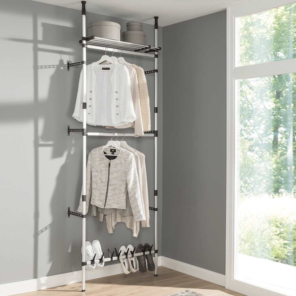 vidaXL Teleskopowy system do garderoby, z półką i drążkami, aluminiowy