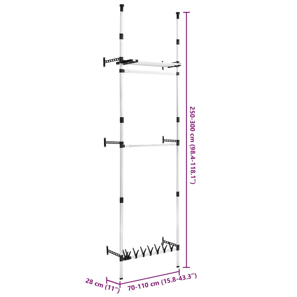 vidaXL Teleskopowy system do garderoby, z półką i drążkami, aluminiowy