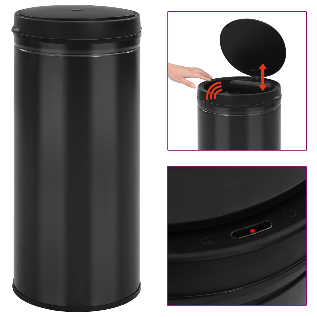vidaXL Automatyczny kosz na śmieci z czujnikiem, 80 L, stal, czarny