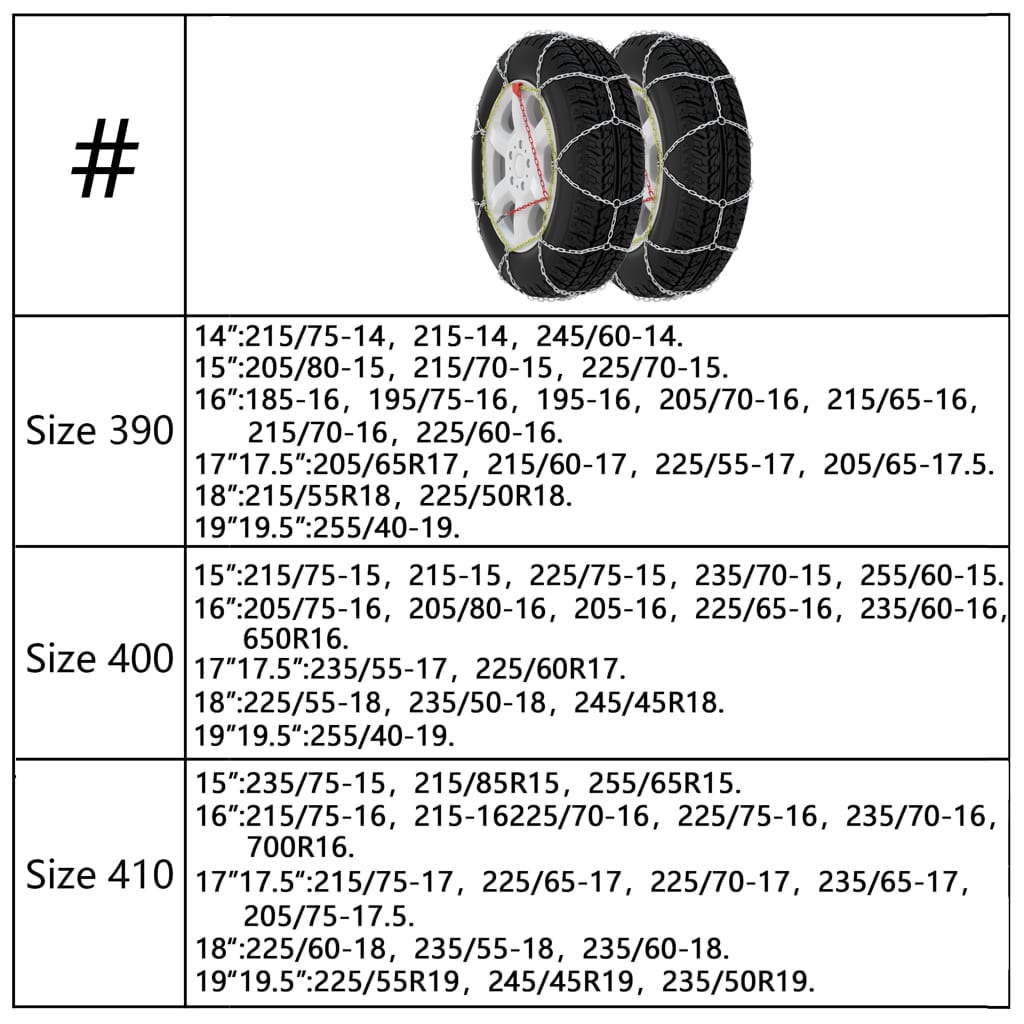 vidaXL Łańcuchy śniegowe, 2 szt., 16 mm, SUV, 4x4, rozmiar 400