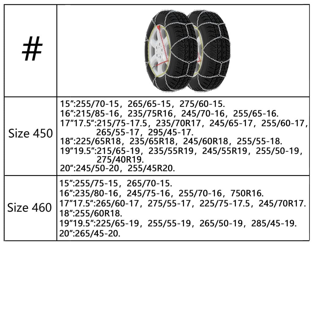 vidaXL Łańcuchy śniegowe, 2 szt., 16 mm, SUV, 4x4, rozmiar 400