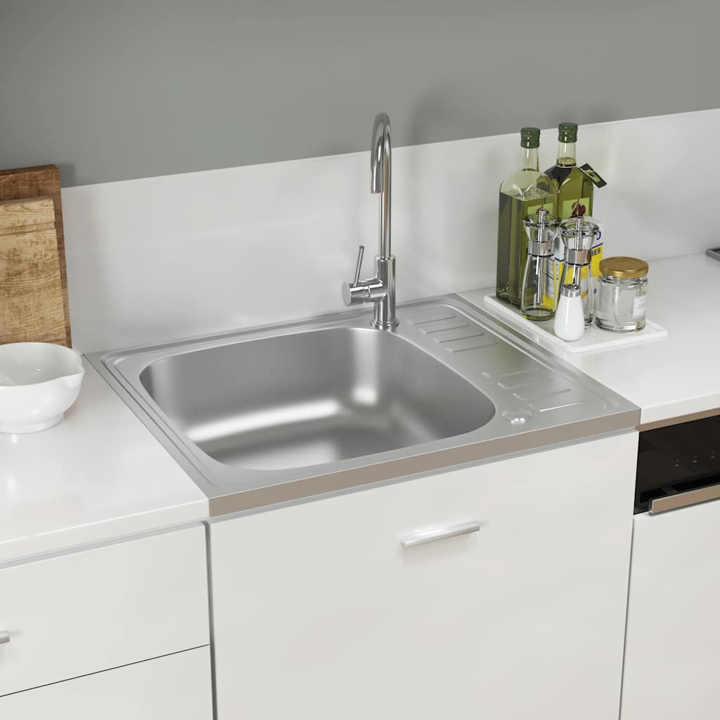 vidaXL Zlew kuchenny z ociekaczem, srebrny, 600x500x155 mm, stal