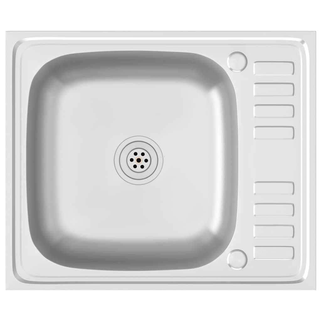 vidaXL Zlew kuchenny z ociekaczem, srebrny, 600x500x155 mm, stal