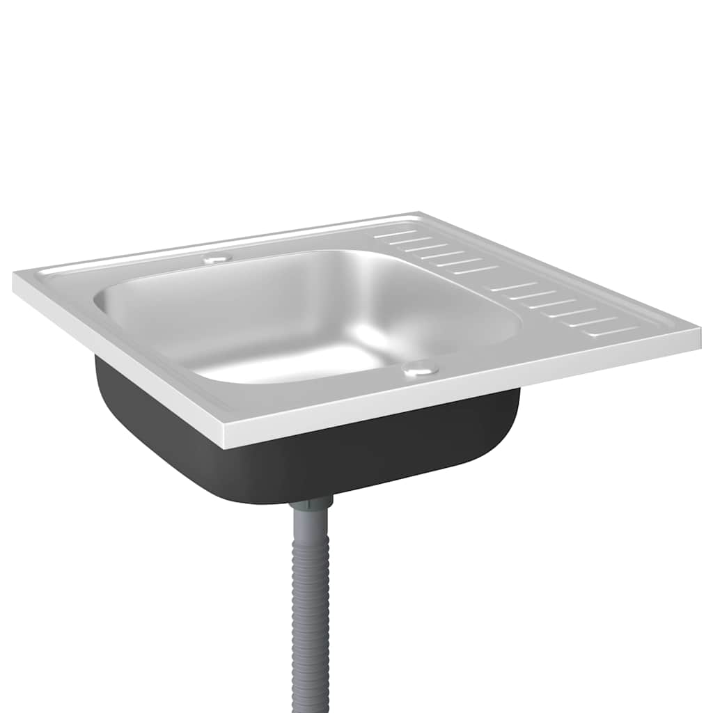 vidaXL Zlew kuchenny z ociekaczem, srebrny, 600x600x155 mm, stal