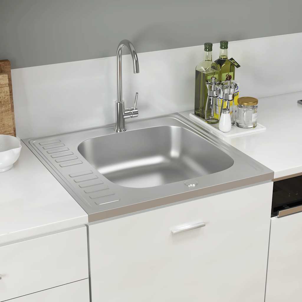 vidaXL Zlew kuchenny z ociekaczem, srebrny, 600x600x155 mm, stal