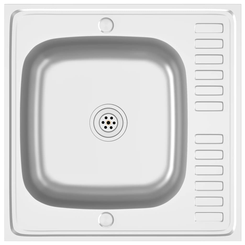 vidaXL Zlew kuchenny z ociekaczem, srebrny, 600x600x155 mm, stal