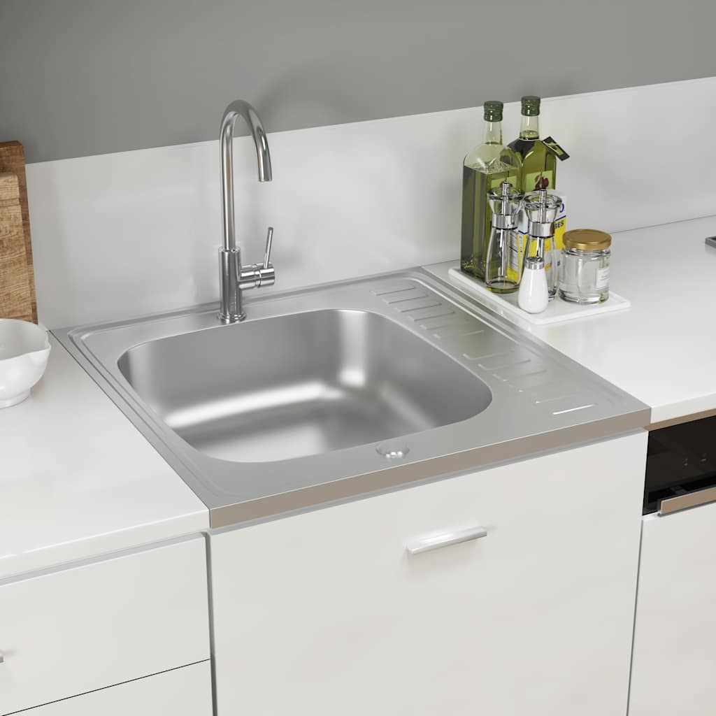 vidaXL Zlew kuchenny z ociekaczem, srebrny, 600x600x155 mm, stal