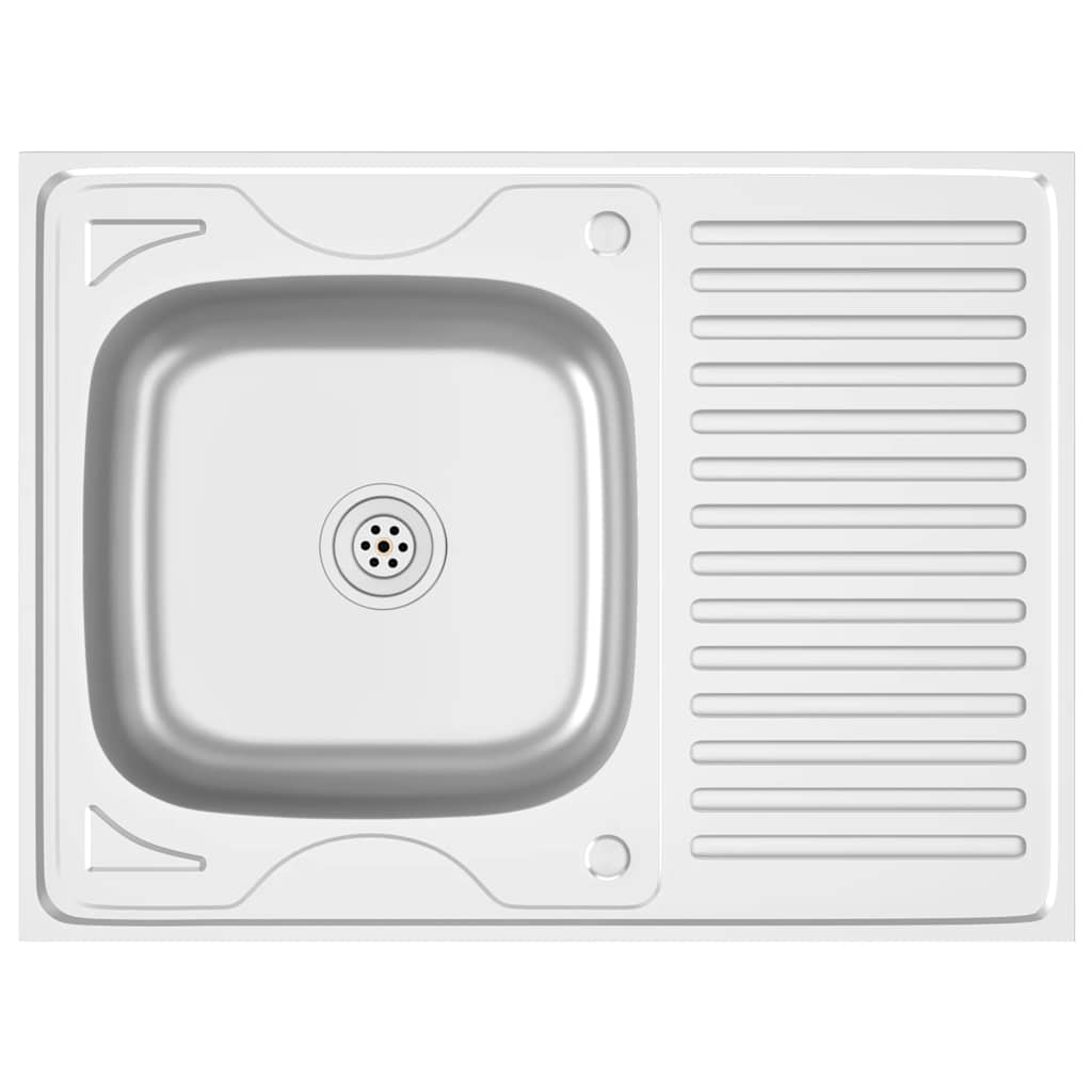 vidaXL Zlew kuchenny z ociekaczem, srebrny, 800x600x155 mm, stal
