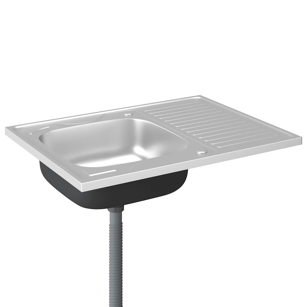 vidaXL Zlew kuchenny z ociekaczem, srebrny, 800x600x155 mm, stal