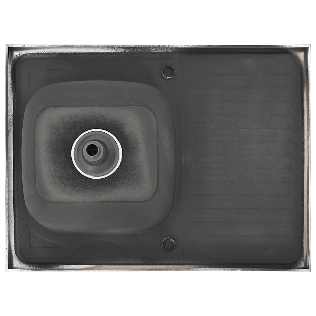 vidaXL Zlew kuchenny z ociekaczem, srebrny, 800x600x155 mm, stal