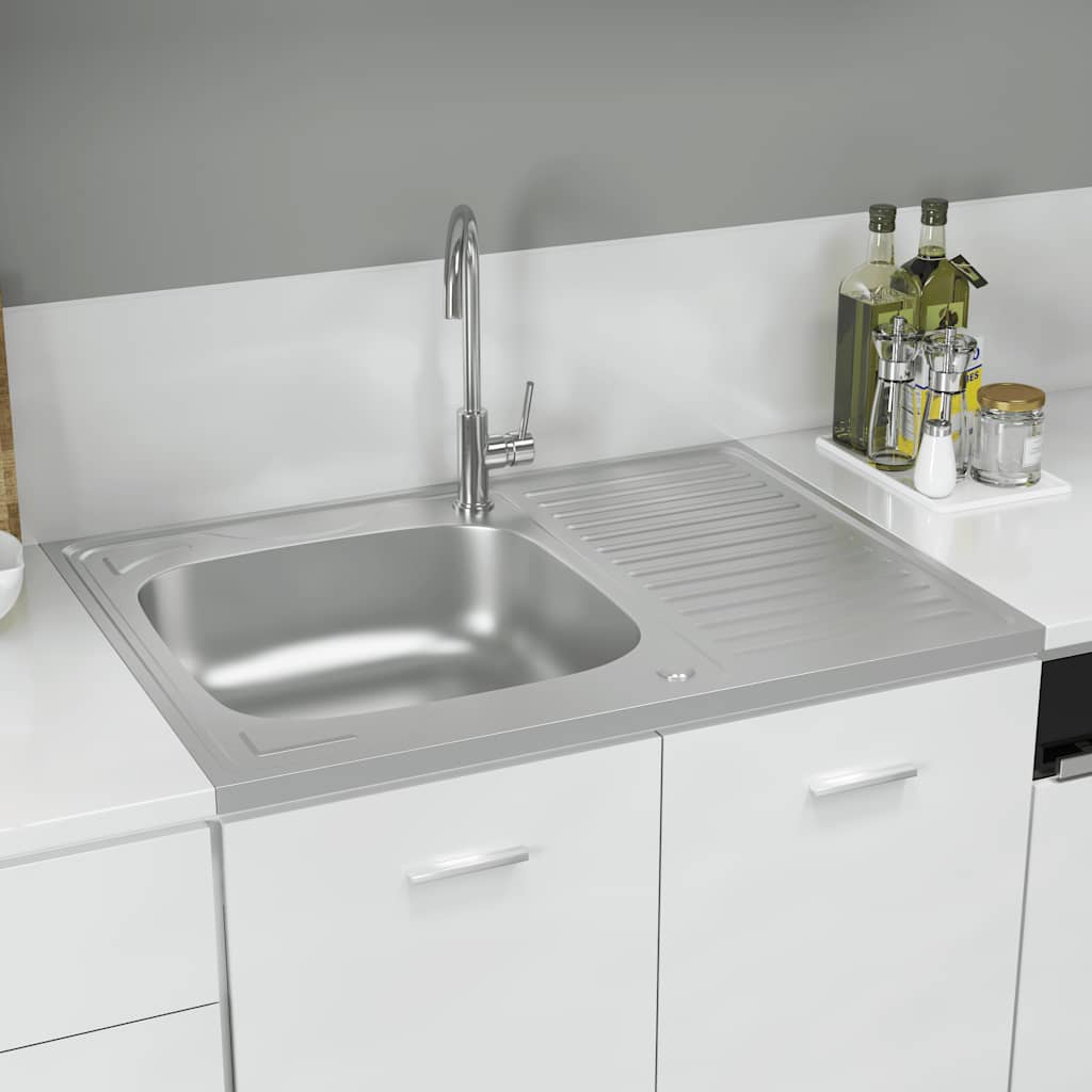 vidaXL Zlew kuchenny z ociekaczem, srebrny, 800x600x155 mm, stal