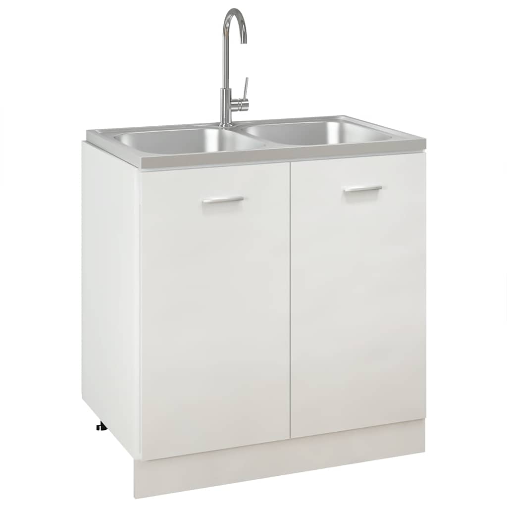 vidaXL Zlew kuchenny dwukomorowy, srebrny, 800x500x155 mm, stal