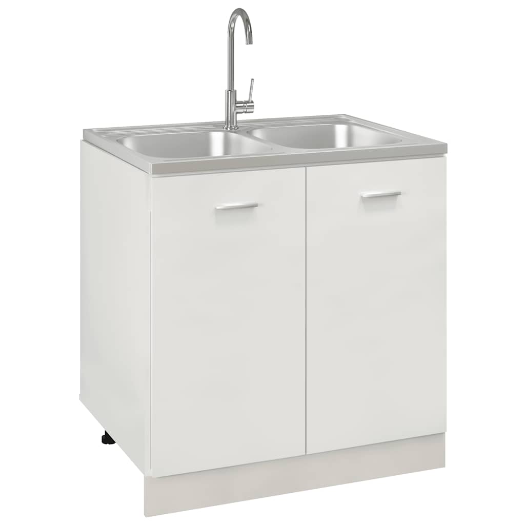vidaXL Zlew kuchenny dwukomorowy, srebrny, 800x600x155 mm, stal