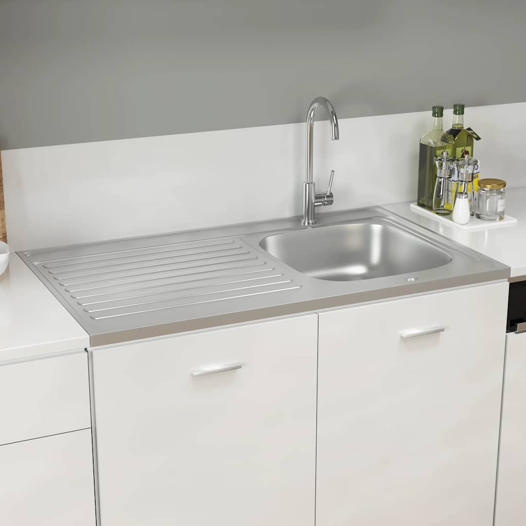 vidaXL Zlew kuchenny z ociekaczem, srebrny, 1000x600x155 mm, stal